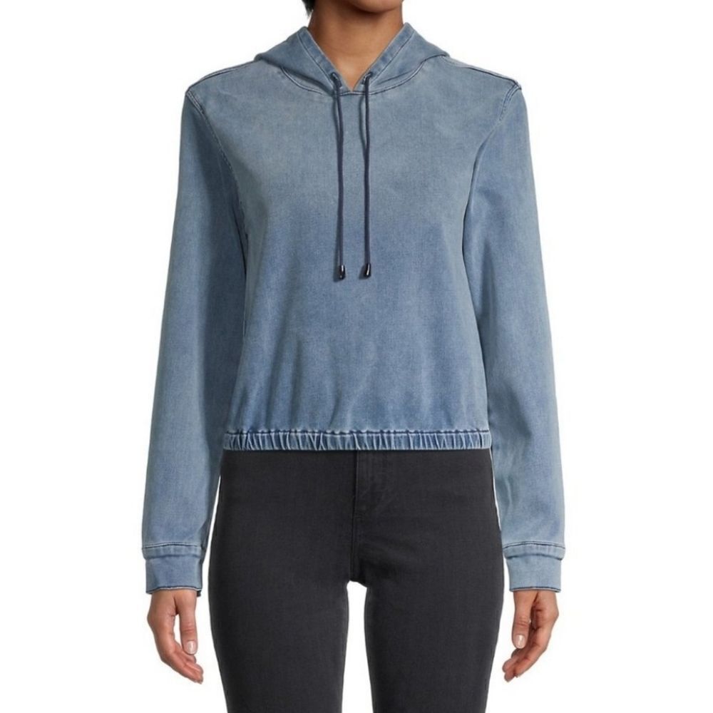 Frame Stretch-Cotton Cropped Hoodie Denim Long Sleeve